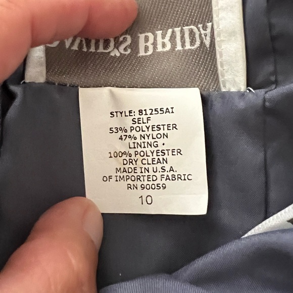 David’s Bridal Junior Semi Formal Strapless, Blue with Black Tones, Size 10 - Picture 7 of 8